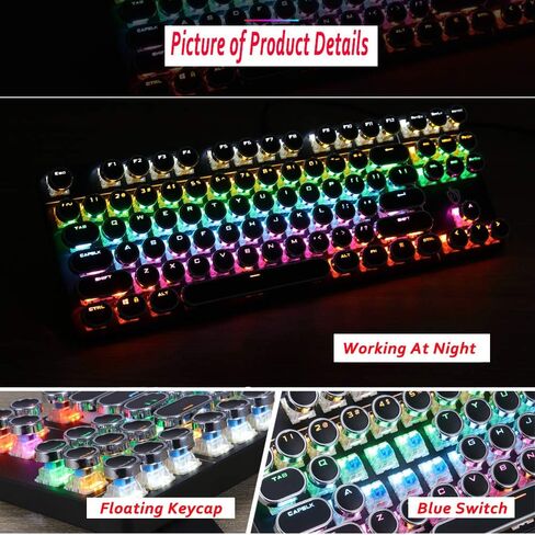 K917 RGB Mechanical Gaming Keyboard 87Key Retro Keyboard-Blue Switch-LED Backlit- Round Keycaps Anti-Ghosting Mechanical Illuminated Keyboard for PC Gaming and MAC (Classic-Black) in Saudi Arabia