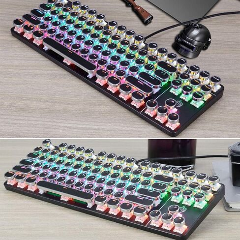 K917 RGB Mechanical Gaming Keyboard 87Key Retro Keyboard-Blue Switch-LED Backlit- Round Keycaps Anti-Ghosting Mechanical Illuminated Keyboard for PC Gaming and MAC (Classic-Black) in Saudi Arabia