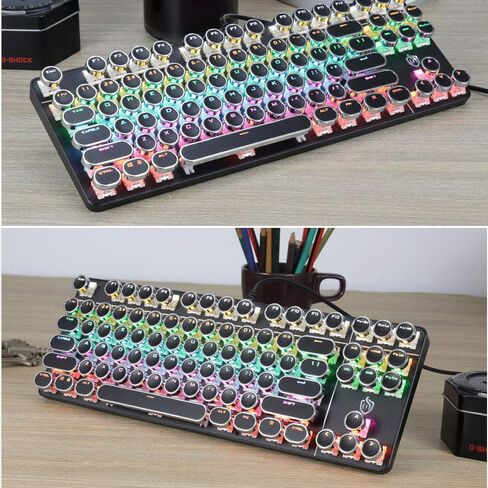 K917 RGB Mechanical Gaming Keyboard 87Key Retro Keyboard-Blue Switch-LED Backlit- Round Keycaps Anti-Ghosting Mechanical Illuminated Keyboard for PC Gaming and MAC (Classic-Black) in Saudi Arabia