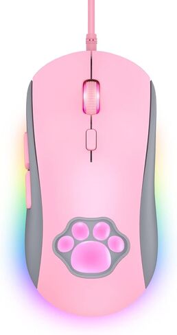 ماوس ألعاب PHNIXGAM Cat Paw RGB، فأرة كمبيوتر بصرية صامتة USB سلكية مع 6 DPI قابلة للتعديل حتى 7200، إضاءة RGB، 6 أزرار قابلة للبرمجة لنظام التشغيل Windows/Vista/Linux (وردي) in Kuwait