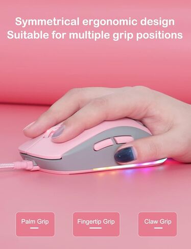ماوس ألعاب PHNIXGAM Cat Paw RGB، فأرة كمبيوتر بصرية صامتة USB سلكية مع 6 DPI قابلة للتعديل حتى 7200، إضاءة RGB، 6 أزرار قابلة للبرمجة لنظام التشغيل Windows/Vista/Linux (وردي) in Kuwait