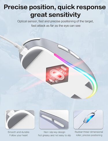 Cat Paw RGB Gaming Mouse, Silent Optical Computer Mice USB Wired with 6 Adjustable DPI Up to 7200, RGB Lighting, 6 Programmable Buttons for Windows/Vista/Linux (Pink) in Saudi Arabia
