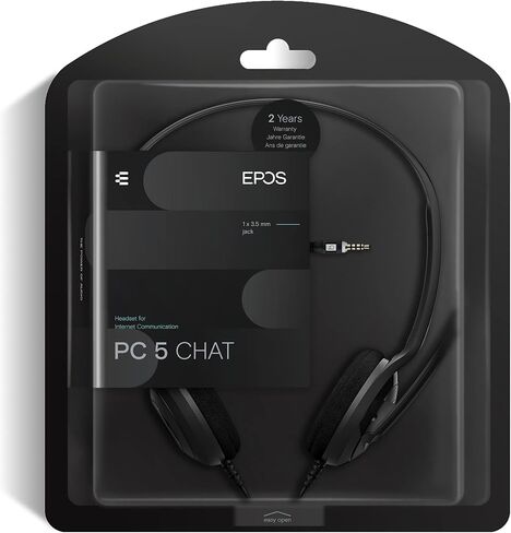 سنهايزر PC 5 Chat - سماعة راس للاتصالات عبر الانترنت والتعلم الالكتروني والالعاب - ميكروفون بخاصية الغاء الضوضاء، العاب كاجوال خفيفة الوزن، راحة عالية، بسيطة، اسود، سلكية in Kuwait