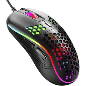 ماوس العاب سلكي خفيف الوزن بتصميم خلية النحل باضاءة خلفية RGB عالية الدقة قابلة للتعديل 8800 نقطة لكل بوصة من افمتون 6 ازرار قابلة للبرمجة، ماوس العاب مريح للابتوب والكمبيوتر (اسود) in Kuwait