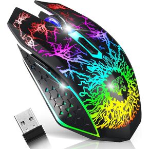 VEGCOO Wireless Gaming Mouse, Rechargeable Gaming Mouse, Silent Optical Mice with 2.4G USB Receiver, 3 Level DPI, 6 Buttons, 7 Colors LED Lights for PC/Mac Gamer, Laptop and Desktop in Saudi Arabia
