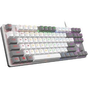 لوحة مفاتيح الألعاب الميكانيكية AULA F3287 السلكية TKL Rainbow، 80% مدمجة بدون مفتاح 87 مفتاحًا مع مفاتيح زرقاء تعمل باللمس، أغطية مفاتيح متعددة الألوان باللونين الأبيض والرمادي، مفاتيح ماكرو قابلة للبرمجة in Kuwait