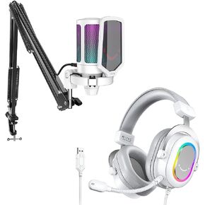 FIFINE Streaming RGB USB Microphone Gaming Headset Bundle, PC Condenser Mic Wired Headset on PS4/PS5, Gamer Kit Plug and Play for Recording, Online Game, Discord, Twitch (A6TW+H6W) in Saudi Arabia