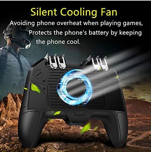 Mobile Game Controller[The Latest Version] 4 Trigger with 4000mAh Power Bank Cooling Fan for PUBG/Call of Duty/Fotnite [6 Finger Operation] L1R1 L2R2 Gamepad Trigger for 4.7-6.5" iOS Android Phone in Saudi Arabia