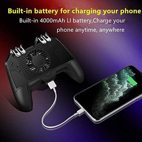 Mobile Game Controller[The Latest Version] 4 Trigger with 4000mAh Power Bank Cooling Fan for PUBG/Call of Duty/Fotnite [6 Finger Operation] L1R1 L2R2 Gamepad Trigger for 4.7-6.5" iOS Android Phone in Saudi Arabia