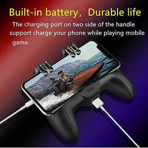 Mobile Game Controller[The Latest Version] 4 Trigger with 4000mAh Power Bank Cooling Fan for PUBG/Call of Duty/Fotnite [6 Finger Operation] L1R1 L2R2 Gamepad Trigger for 4.7-6.5" iOS Android Phone in Saudi Arabia