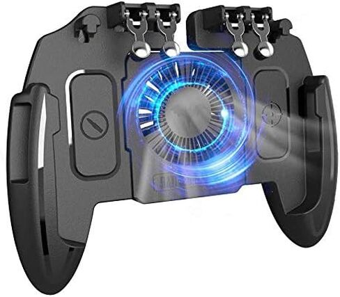 Mobile Game Controller[The Latest Version] 4 Trigger with 4000mAh Power Bank Cooling Fan for PUBG/Call of Duty/Fotnite [6 Finger Operation] L1R1 L2R2 Gamepad Trigger for 4.7-6.5" iOS Android Phone in Saudi Arabia