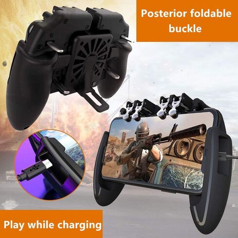 Mobile Game Controller[The Latest Version] 4 Trigger with 4000mAh Power Bank Cooling Fan for PUBG/Call of Duty/Fotnite [6 Finger Operation] L1R1 L2R2 Gamepad Trigger for 4.7-6.5" iOS Android Phone in Saudi Arabia