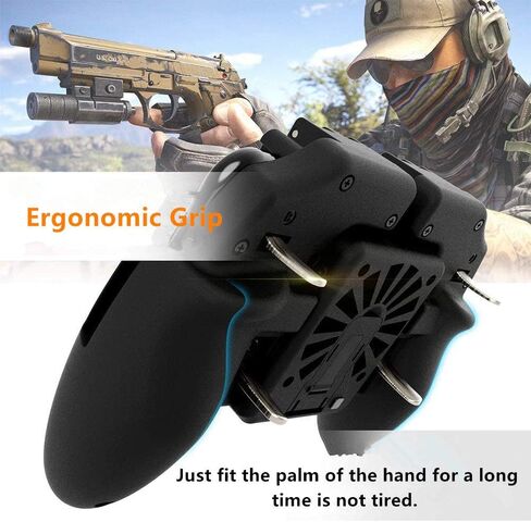Mobile Game Controller[The Latest Version] 4 Trigger with 4000mAh Power Bank Cooling Fan for PUBG/Call of Duty/Fotnite [6 Finger Operation] L1R1 L2R2 Gamepad Trigger for 4.7-6.5" iOS Android Phone in Saudi Arabia