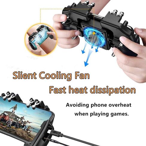 Mobile Game Controller[The Latest Version] 4 Trigger with 4000mAh Power Bank Cooling Fan for PUBG/Call of Duty/Fotnite [6 Finger Operation] L1R1 L2R2 Gamepad Trigger for 4.7-6.5" iOS Android Phone in Saudi Arabia