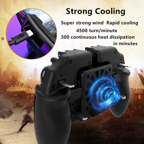 Mobile Game Controller[The Latest Version] 4 Trigger with 4000mAh Power Bank Cooling Fan for PUBG/Call of Duty/Fotnite [6 Finger Operation] L1R1 L2R2 Gamepad Trigger for 4.7-6.5" iOS Android Phone in Saudi Arabia