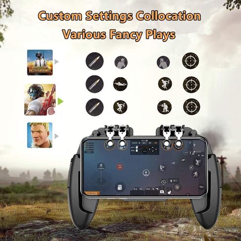 Mobile Game Controller[The Latest Version] 4 Trigger with 4000mAh Power Bank Cooling Fan for PUBG/Call of Duty/Fotnite [6 Finger Operation] L1R1 L2R2 Gamepad Trigger for 4.7-6.5" iOS Android Phone in Saudi Arabia
