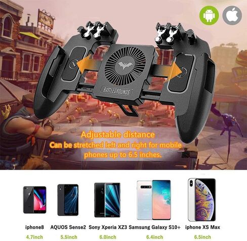 Mobile Game Controller[The Latest Version] 4 Trigger with 4000mAh Power Bank Cooling Fan for PUBG/Call of Duty/Fotnite [6 Finger Operation] L1R1 L2R2 Gamepad Trigger for 4.7-6.5" iOS Android Phone in Saudi Arabia