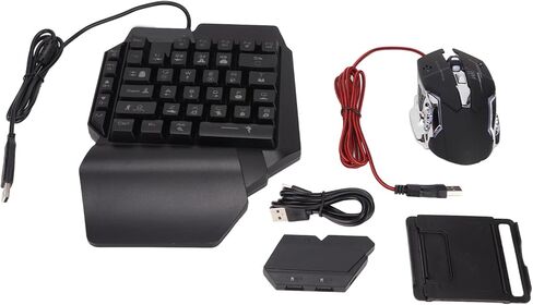 Gaming Keyboard Mouse Converter Gaming Keyboard Mouse Set RGB Gradient USB One Handed Keyboard Type C Wired Mouse Mobile Phone Holder(Mix SE Automatic Pressure Gun Set) in Saudi Arabia