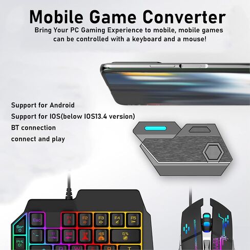 Gaming Keyboard Mouse Converter Gaming Keyboard Mouse Set RGB Gradient USB One Handed Keyboard Type C Wired Mouse Mobile Phone Holder(Mix SE Automatic Pressure Gun Set) in Saudi Arabia