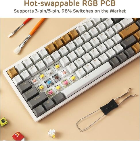 RK ROYAL KLUDGE RK84 RGB Limited Ed، 75% وضع ثلاثي BT5.0/2.4G/USB-C لوحة مفاتيح ميكانيكية قابلة للتبديل السريع، 84 مفتاحًا لوحة مفاتيح ألعاب بلوتوث لاسلكية، مفتاح RK أصفر، أمريكانو أسود in Saudi Arabia