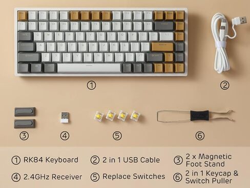 RK ROYAL KLUDGE RK84 RGB Limited Ed، 75% وضع ثلاثي BT5.0/2.4G/USB-C لوحة مفاتيح ميكانيكية قابلة للتبديل السريع، 84 مفتاحًا لوحة مفاتيح ألعاب بلوتوث لاسلكية، مفتاح RK أصفر، أمريكانو أسود in Saudi Arabia