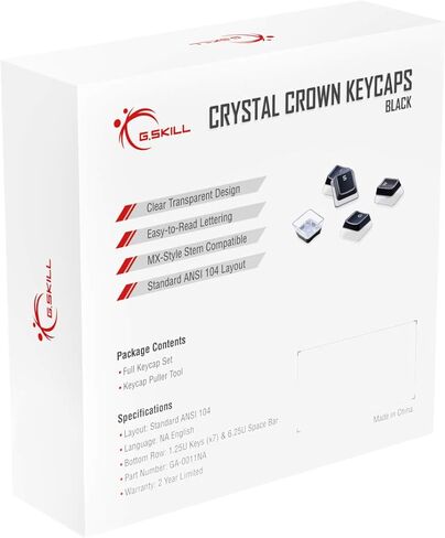 G.Skill Crystal Crown Keycaps - Keycap Set with Transparent Layer for Mechanical Keyboards, Full 104 Key, Standard ANSI 104 English (US) Layout - White in Kuwait