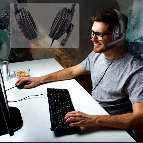 Bewinner Q7 USB Gaming Headset Over-Ear Gaming Headphones with Mic E-Sports Headphones Adjustable Headband Wired Game Headset PU Leather Ear Cover for PC Computer in Saudi Arabia