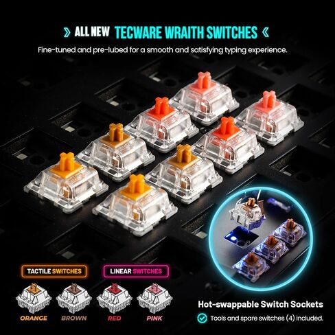لوحة مفاتيح ميكانيكية TECWARE Phantom+ 87 مفتاح، RGB LED، مفتاح Wraith Orange in Saudi Arabia