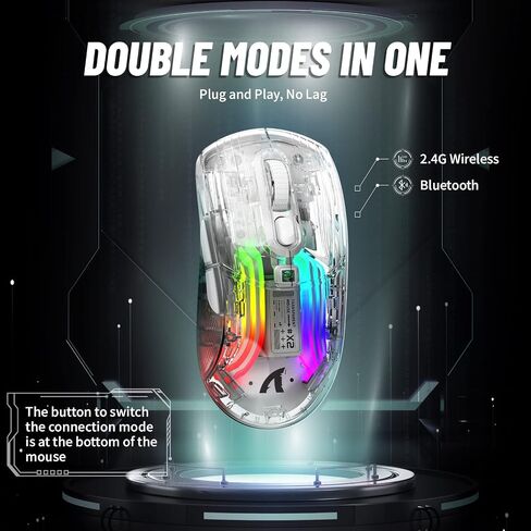 Wireless Gaming Mouse With Full Transparent Design,Double Mode 2.4G/Bluetooth Mouse,3D RGB Backlit,Ergonomic Silent Mouse with 7 Buttons,Rechargeable Wireless Computer Mice for Laptop,PC,Mac(Black) in Saudi Arabia