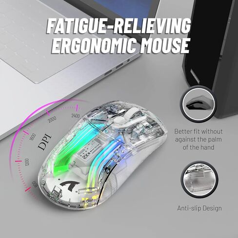 Wireless Gaming Mouse With Full Transparent Design,Double Mode 2.4G/Bluetooth Mouse,3D RGB Backlit,Ergonomic Silent Mouse with 7 Buttons,Rechargeable Wireless Computer Mice for Laptop,PC,Mac(Black) in Saudi Arabia