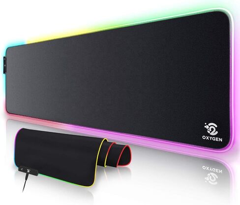 قاعدة ماوس العاب ستوديو ون RGB من اوكسجين، اضاءة LED فائقة السطوع، قاعدة ماوس كبيرة ناعمة ممتدة مع 10 اوضاع اضاءة، مقاومة للماء، قاعدة كيبورد مطاطية غير قابلة للانزلاق، 31.5 × 12 انش × 4 ملم، اسود in Saudi Arabia
