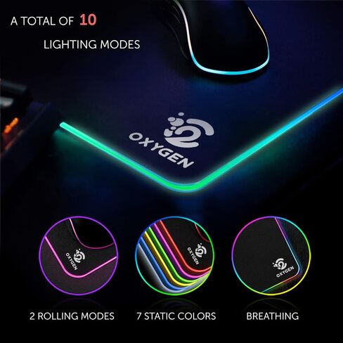 قاعدة ماوس العاب ستوديو ون RGB من اوكسجين، اضاءة LED فائقة السطوع، قاعدة ماوس كبيرة ناعمة ممتدة مع 10 اوضاع اضاءة، مقاومة للماء، قاعدة كيبورد مطاطية غير قابلة للانزلاق، 31.5 × 12 انش × 4 ملم، اسود in Saudi Arabia
