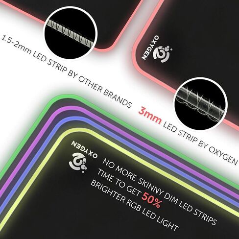 قاعدة ماوس العاب ستوديو ون RGB من اوكسجين، اضاءة LED فائقة السطوع، قاعدة ماوس كبيرة ناعمة ممتدة مع 10 اوضاع اضاءة، مقاومة للماء، قاعدة كيبورد مطاطية غير قابلة للانزلاق، 31.5 × 12 انش × 4 ملم، اسود in Saudi Arabia