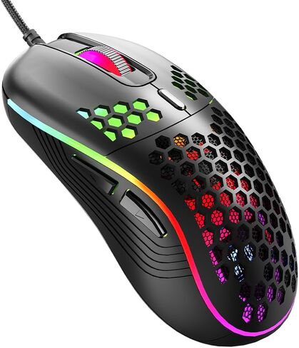 ماوس العاب سلكي خفيف الوزن بتصميم خلية النحل باضاءة خلفية RGB عالية الدقة قابلة للتعديل 8800 نقطة لكل بوصة من افمتون 6 ازرار قابلة للبرمجة، ماوس العاب مريح للابتوب والكمبيوتر (اسود) in Kuwait