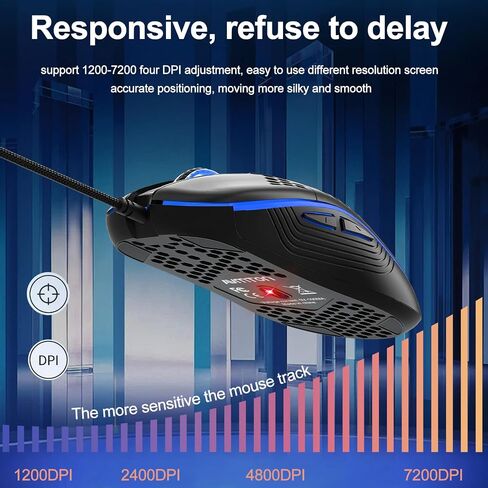 ماوس العاب سلكي خفيف الوزن بتصميم خلية النحل باضاءة خلفية RGB عالية الدقة قابلة للتعديل 8800 نقطة لكل بوصة من افمتون 6 ازرار قابلة للبرمجة، ماوس العاب مريح للابتوب والكمبيوتر (اسود) in Kuwait