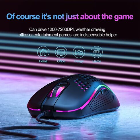 ماوس العاب سلكي خفيف الوزن بتصميم خلية النحل باضاءة خلفية RGB عالية الدقة قابلة للتعديل 8800 نقطة لكل بوصة من افمتون 6 ازرار قابلة للبرمجة، ماوس العاب مريح للابتوب والكمبيوتر (اسود) in Kuwait