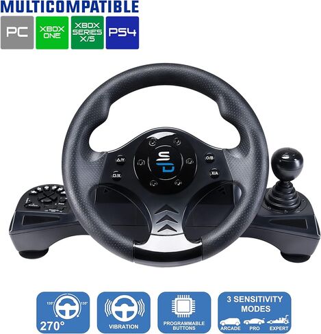 SUBSONIC Superdrive - GS750 racing steering wheel with pedals, paddles, shifter and vibration for Xbox Serie X/S, PS4, Xbox One, PS3, PC (programmable for all games) in Kuwait