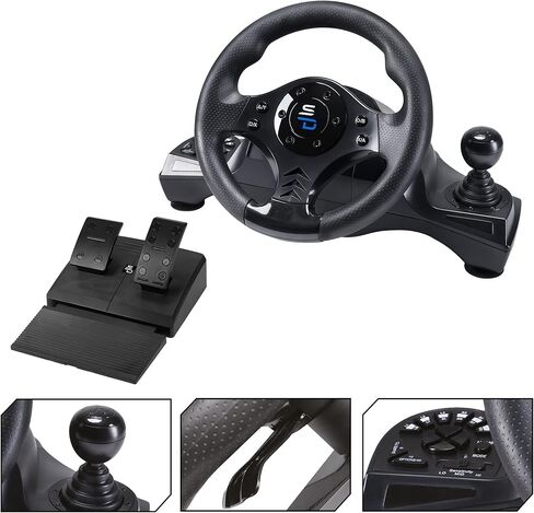 SUBSONIC Superdrive - GS750 racing steering wheel with pedals, paddles, shifter and vibration for Xbox Serie X/S, PS4, Xbox One, PS3, PC (programmable for all games) in Kuwait