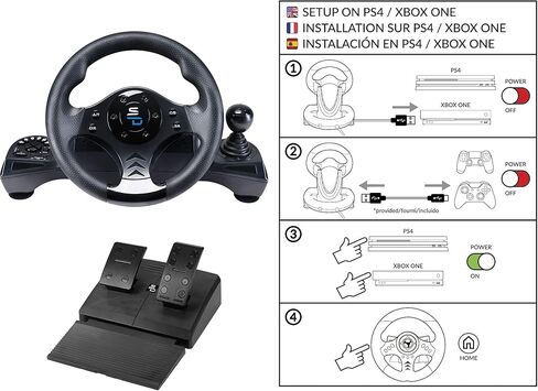SUBSONIC Superdrive - GS750 racing steering wheel with pedals, paddles, shifter and vibration for Xbox Serie X/S, PS4, Xbox One, PS3, PC (programmable for all games) in Kuwait