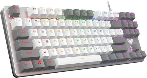 لوحة مفاتيح الألعاب الميكانيكية AULA F3287 السلكية TKL Rainbow، 80% مدمجة بدون مفتاح 87 مفتاحًا مع مفاتيح زرقاء تعمل باللمس، أغطية مفاتيح متعددة الألوان باللونين الأبيض والرمادي، مفاتيح ماكرو قابلة للبرمجة in Kuwait