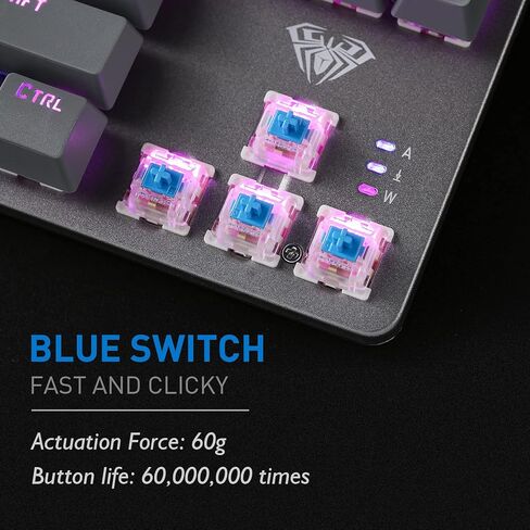 لوحة مفاتيح الألعاب الميكانيكية AULA F3287 السلكية TKL Rainbow، 80% مدمجة بدون مفتاح 87 مفتاحًا مع مفاتيح زرقاء تعمل باللمس، أغطية مفاتيح متعددة الألوان باللونين الأبيض والرمادي، مفاتيح ماكرو قابلة للبرمجة in Kuwait