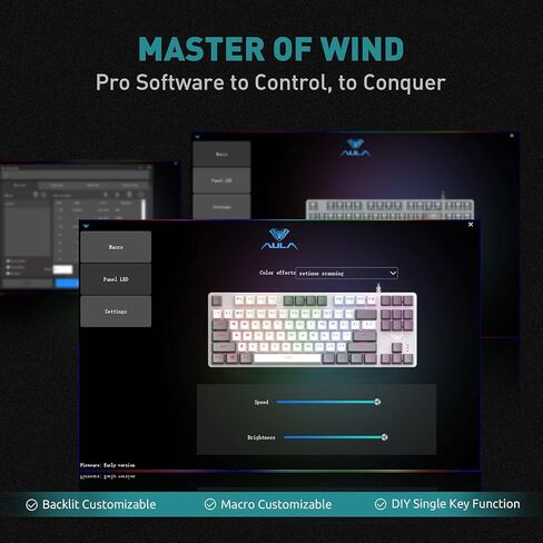 لوحة مفاتيح الألعاب الميكانيكية AULA F3287 السلكية TKL Rainbow، 80% مدمجة بدون مفتاح 87 مفتاحًا مع مفاتيح زرقاء تعمل باللمس، أغطية مفاتيح متعددة الألوان باللونين الأبيض والرمادي، مفاتيح ماكرو قابلة للبرمجة in Kuwait