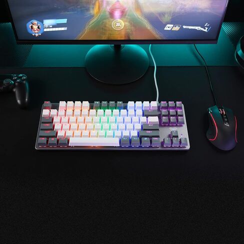 لوحة مفاتيح الألعاب الميكانيكية AULA F3287 السلكية TKL Rainbow، 80% مدمجة بدون مفتاح 87 مفتاحًا مع مفاتيح زرقاء تعمل باللمس، أغطية مفاتيح متعددة الألوان باللونين الأبيض والرمادي، مفاتيح ماكرو قابلة للبرمجة in Kuwait
