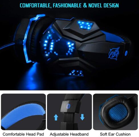 Dland Gaming Headset with Mic and LED Light for Laptop Computer, Cellphone, PS4 and so on, 3.5mm Wired Noise Isolation Gaming Headphones - Volume Control.(Black and Blue) in Saudi Arabia