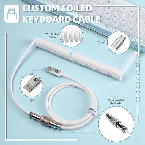 65% Hot-Swapped Wired Mechanical Gaming Keyboard with Coiled Cable-White in Kuwait