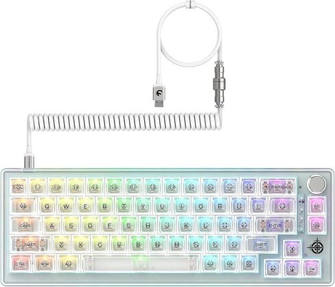 65% Hot-Swapped Wired Mechanical Gaming Keyboard with Coiled Cable-White in Kuwait