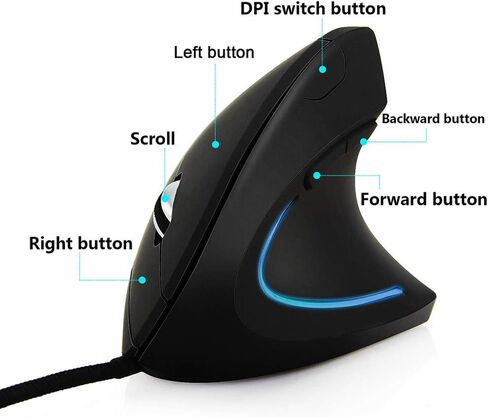 Jpwpowe Wired Right Hand Vertical Mouse Ergonomic Gaming Mouse 800 1200 1600 DPI USB Optical Wrist Mouse Mice in Saudi Arabia