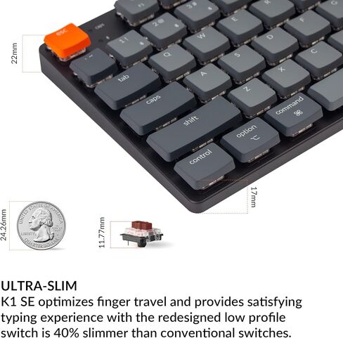 Keychron K1 SE, 87 Keys Ultra-Slim Wireless Bluetooth/USB Wired Mechanical Keyboard with White LED Backlit, Low-Profile Gateron Mechanical Red Switch Compatible with Mac Windows in Kuwait