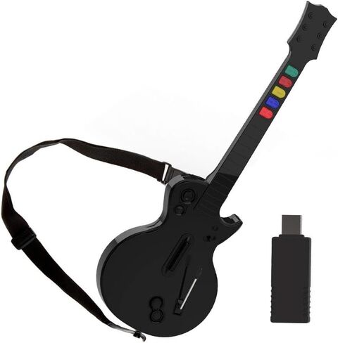 وحدة تحكم Game Goby Guitar Hero للكمبيوتر الشخصي وPS3 - جيتار لاسلكي لجيتار هيرو وفرقة الروك وألعاب Clone Hero، جيتار هيرو مع حزام ودونجل لاسلكي (5 مفاتيح) in Saudi Arabia