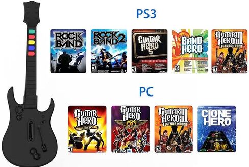 وحدة تحكم Game Goby Guitar Hero للكمبيوتر الشخصي وPS3 - جيتار لاسلكي لجيتار هيرو وفرقة الروك وألعاب Clone Hero، جيتار هيرو مع حزام ودونجل لاسلكي (5 مفاتيح) in Saudi Arabia